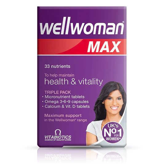 Vitabiotics Wellwoman Max – Advanced Women’s Multivitamin with Omega-3, Calcium & Nutrients – 84 Tablets/Softgels (28 Days Supply, Imported UK)