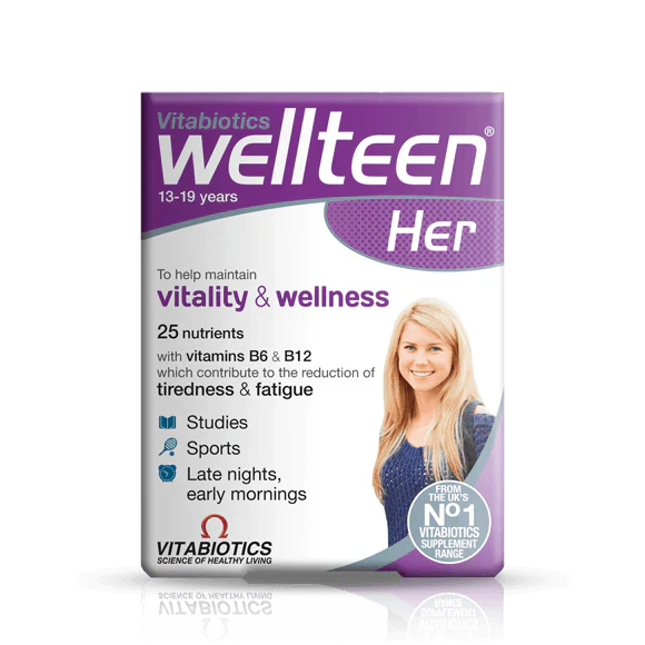 Vitabiotics Wellteen Her supports teenage girls’ growth, skin health, energy, and immune function with essential vitamins and minerals. 30 tablets, UK imported.