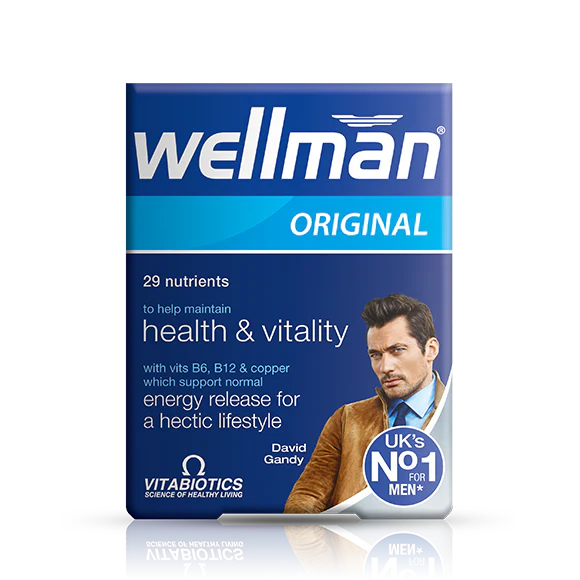 Vitabiotics Wellman Original provides 29 essential nutrients for men’s health, energy, immunity, and vitality. 30 tablets – Imported from UK.