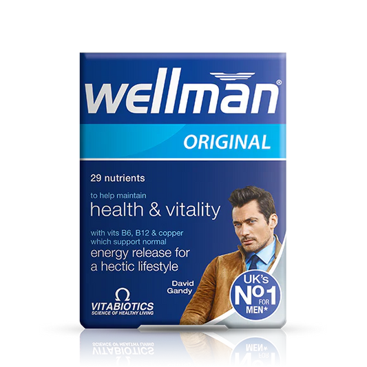 Vitabiotics Wellman Original provides 29 essential nutrients for men’s health, energy, immunity, and vitality. 30 tablets – Imported from UK.