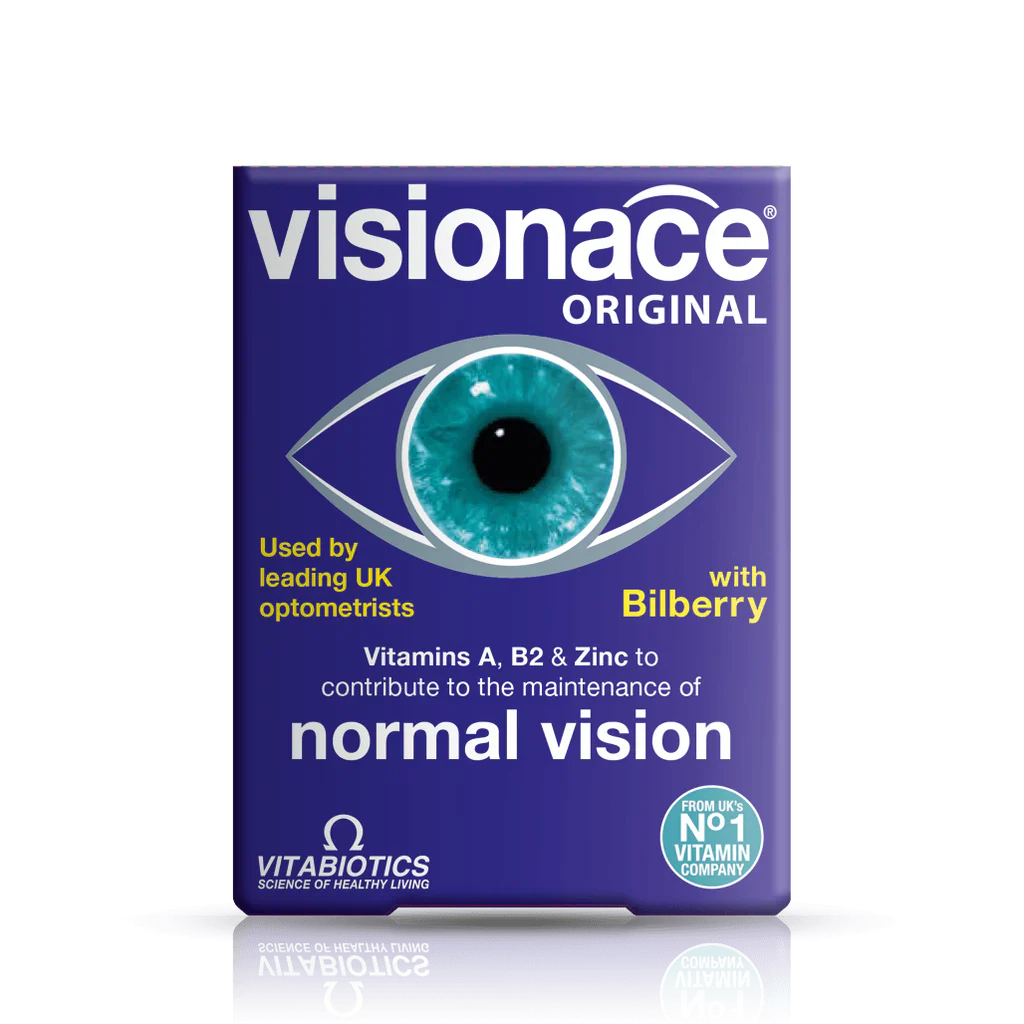Vitabiotics Visionace Original helps maintain healthy vision with lutein, vitamins C & E, zinc, and antioxidants to protect eyes from daily stress. 30 tablets, UK imported.