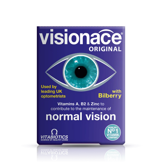 Vitabiotics Visionace Original helps maintain healthy vision with lutein, vitamins C & E, zinc, and antioxidants to protect eyes from daily stress. 30 tablets, UK imported.