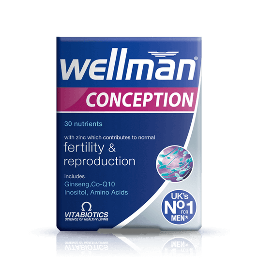 Vitabiotics Wellman Conception supports male fertility, reproductive health, energy, and overall wellbeing. 30 tablets – Imported from UK.