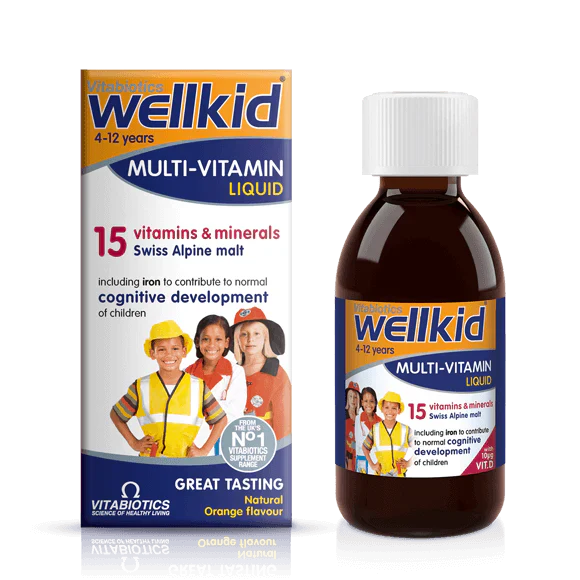 Vitabiotics Wellkid Multi-Vitamin Liquid – 15 Essential Nutrients for Children’s Growth & Immunity (150ml, UK Imported)
