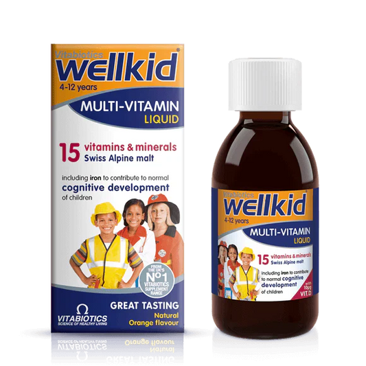 Vitabiotics Wellkid Multi-Vitamin Liquid – 15 Essential Nutrients for Children’s Growth & Immunity (150ml, UK Imported)