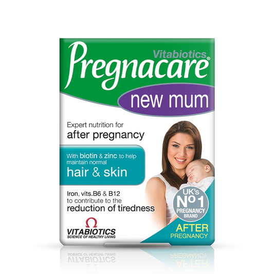 Vitabiotics Pregnacare New Mum supports new mothers during breastfeeding and postnatal recovery with essential vitamins, minerals, Omega-3 DHA, and iron. 56 tablets – UK imported.