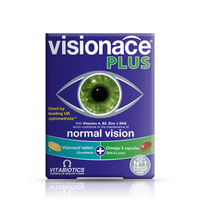 Vitabiotics Visionace Plus supports healthy vision and eye function with essential nutrients including lutein, zinc, and antioxidants. 30 tablets, UK imported.