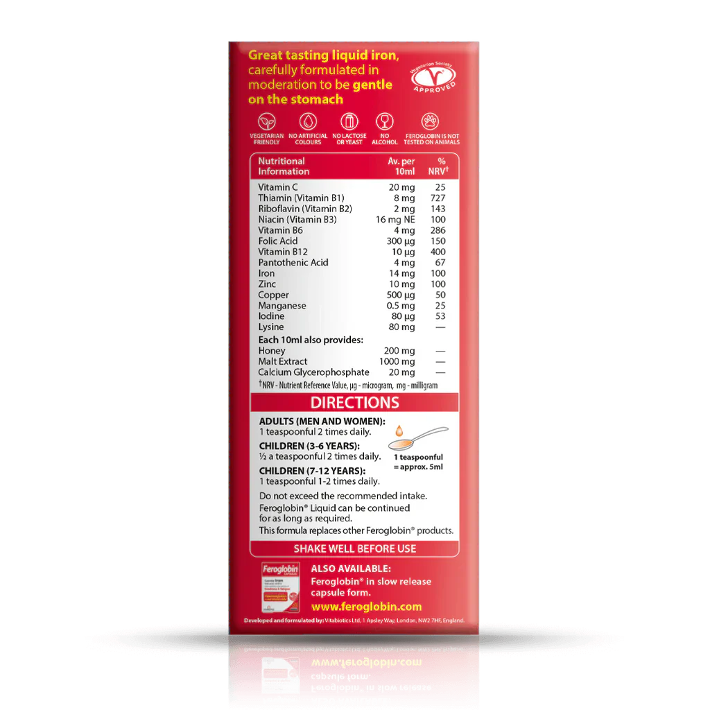 Feroglobin Liquid – Iron & Multivitamin Supplement – Energy, Blood & Immunity Support – 200ml