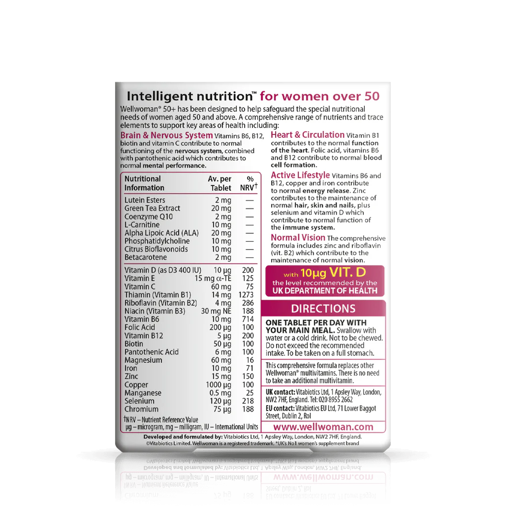 Vitabiotics Wellwoman 50+ – Daily Multivitamin for Women Over 50 (30 Tablets, UK Imported)