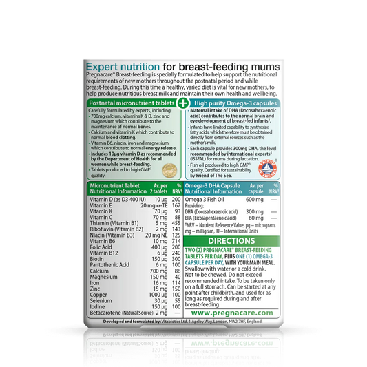 Vitabiotics Pregnacare Breast-Feeding – Postnatal Multivitamins with DHA, Calcium & Vitamins – UK Imported