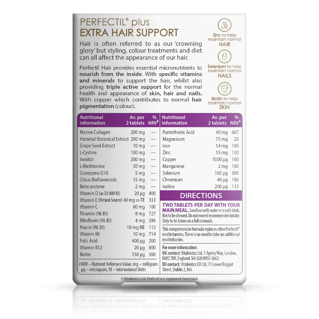 Vitabiotics Perfectil Plus Hair – 60 Tablets – Advanced Hair Growth & Strength Formula with Biotin, Selenium & Zinc – Imported from UK