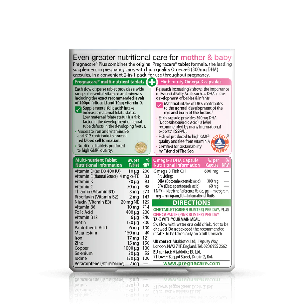 Vitabiotics Pregnacare Plus – Advanced Pregnancy Multivitamin with Omega-3 & Iron (84 Tablets, UK Imported)