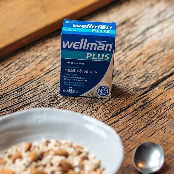 Vitabiotics Wellman Plus Omega 3-6-9 combines 29 essential nutrients with Omega-3, Omega-6, and Omega-9 to support men’s energy, heart, brain, and immune health. 56 capsules, UK imported.