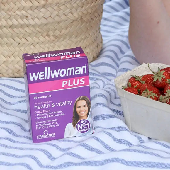 Vitabiotics Wellwoman Plus with Omega-3 supports women’s energy, immunity, skin & heart health. 56 tablets & capsules.