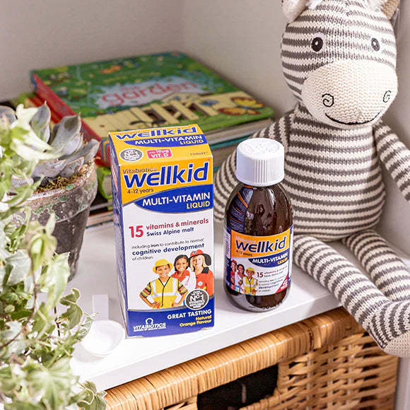 Vitabiotics Wellkid Multi-Vitamin Liquid – 15 Essential Nutrients for Children’s Growth & Immunity (150ml, UK Imported)