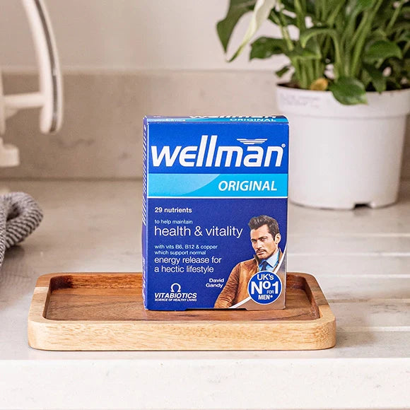 Vitabiotics Wellman Original provides 29 essential nutrients for men’s health, energy, immunity, and vitality. 30 tablets – Imported from UK.