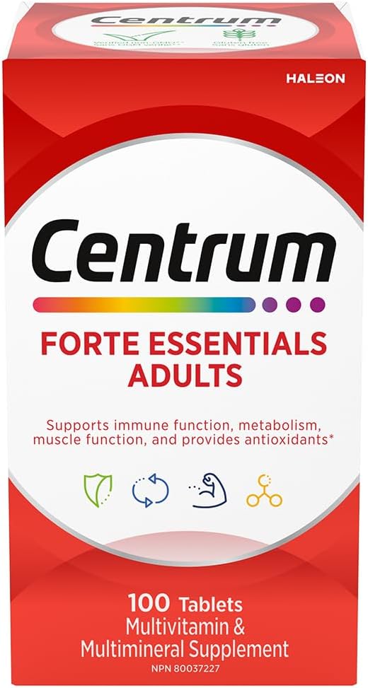 Centrum Fort Essentials Multivitamin 100 tablet's – Daily Immunity, Energy & Bone Health Support – Complete Vitamins & Minerals