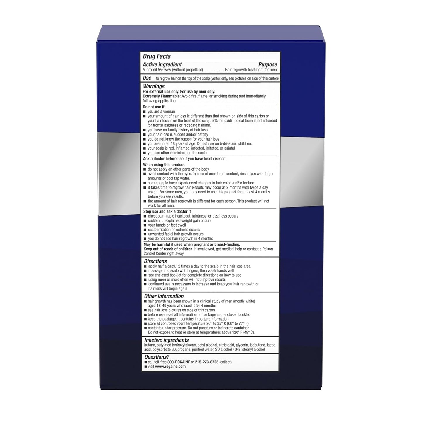 Men’s Rogaine 5% Minoxidil Foam – Hair Regrowth Treatment for Men | 3 x 60g (2.1 oz) Cans – 3 Month Supply