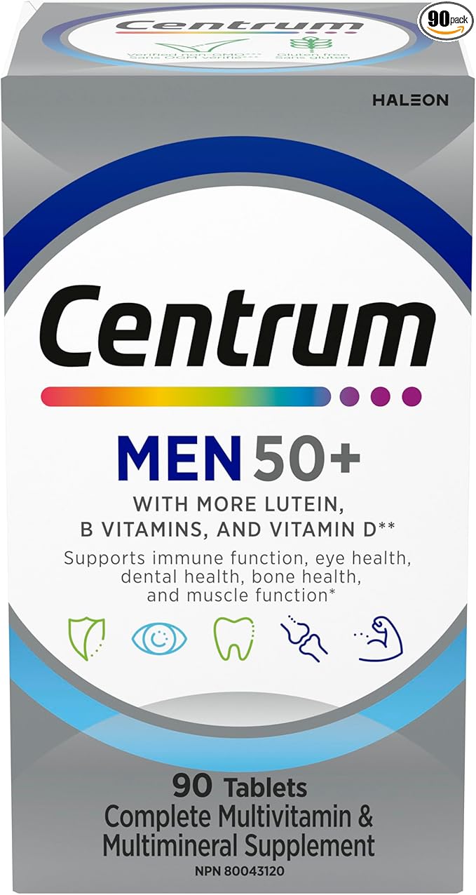 Centrum Silver Men 50+ 90 Tablets – Multivitamin for Men’s Energy, Immunity & Heart Health
