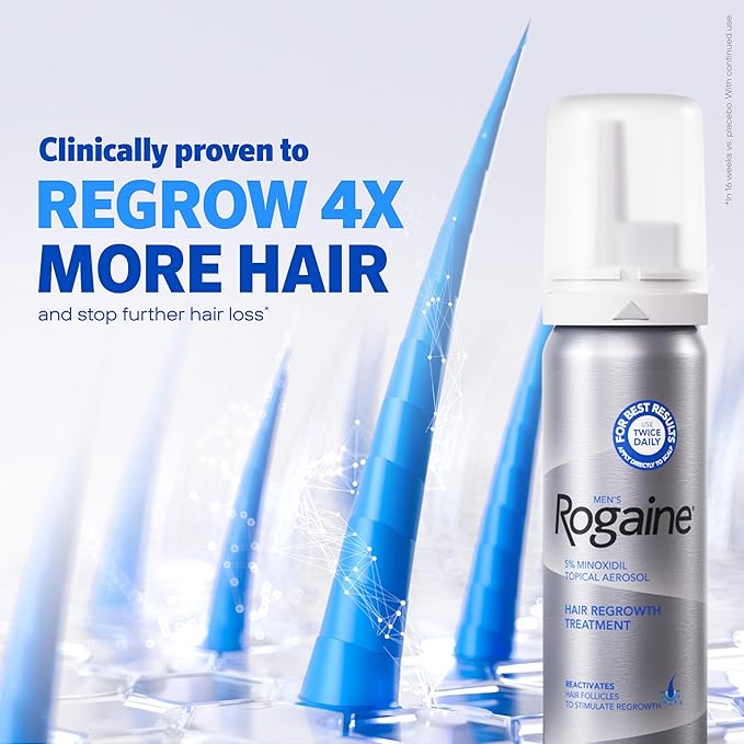 Men’s Rogaine 5% Minoxidil Foam – Hair Regrowth Treatment for Men | 3 x 60g (2.1 oz) Cans – 3 Month Supply