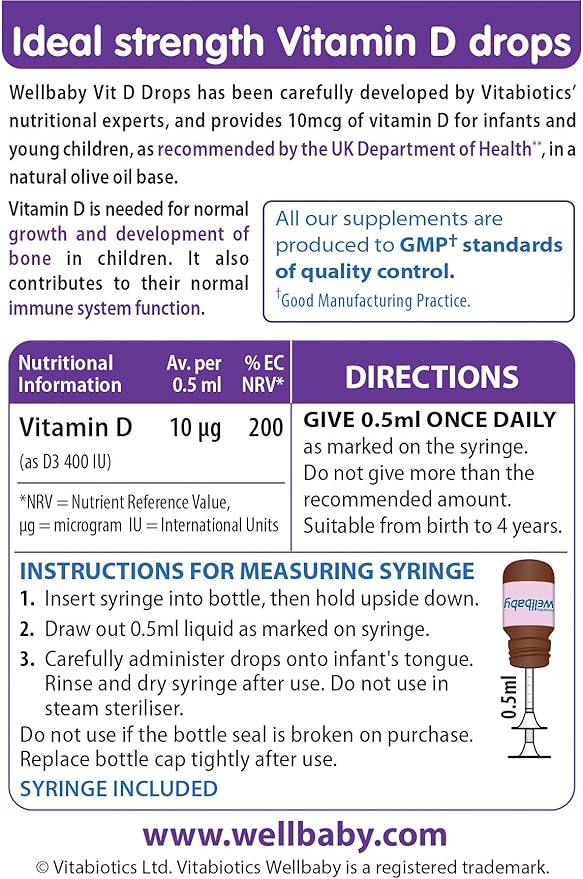 Wellbaby Vitamin D Drops 10µg (Vitamin D3) – From Birth to 4 Years