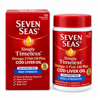 Seven Seas Simply Timeless Omega-3 Fish Oil Plus Cod Liver Oil Gelatine Free High Strength 120 Capsules