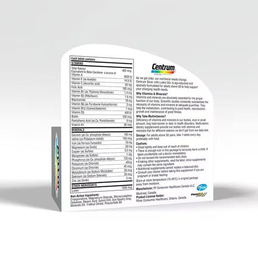 Centrum Silver with Lutein – 30 Tablets – Adult 50+ Multivitamin for Eye, Bone & Immune Health