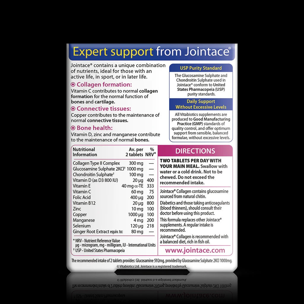 Vitabiotics Jointace Collagen – 30 Tablets – Joint & Cartilage Health – Hydrolysed Type II Collagen, Glucosamine & Chondroitin – Imported from UK