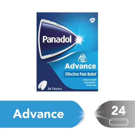 Panadol Advance 500 mg Caplets provide rapid relief from headaches, fever, muscle pain, and other mild to moderate pains. Convenient pack of 24 caplets.