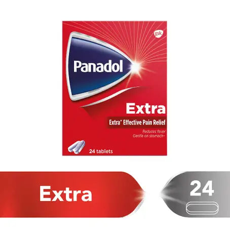 Panadol Extra Tablets combine paracetamol with caffeine to provide fast and effective relief from headaches, migraines, and muscular pain. Pack of 24 tablets imported