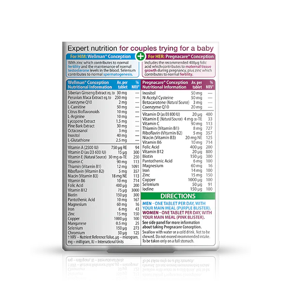 Pregnacare Him & Her Conception – Fertility & Reproductive Health Support – UK Imported – 60 Tablets Each