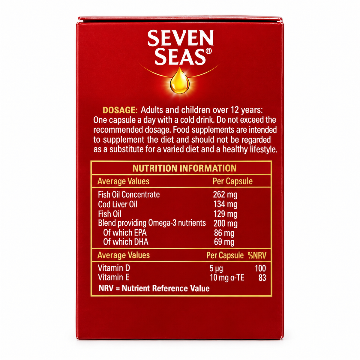 Seven Seas Simply Timeless Omega-3 Fish Oil Plus Cod Liver Oil Gelatine Free High Strength 120 Capsules