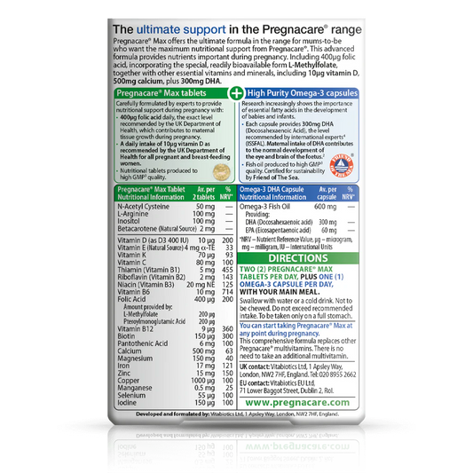 Vitabiotics Pregnacare Max – Complete Pregnancy Multivitamin with Omega-3 DHA | UK Imported Prenatal Supplement