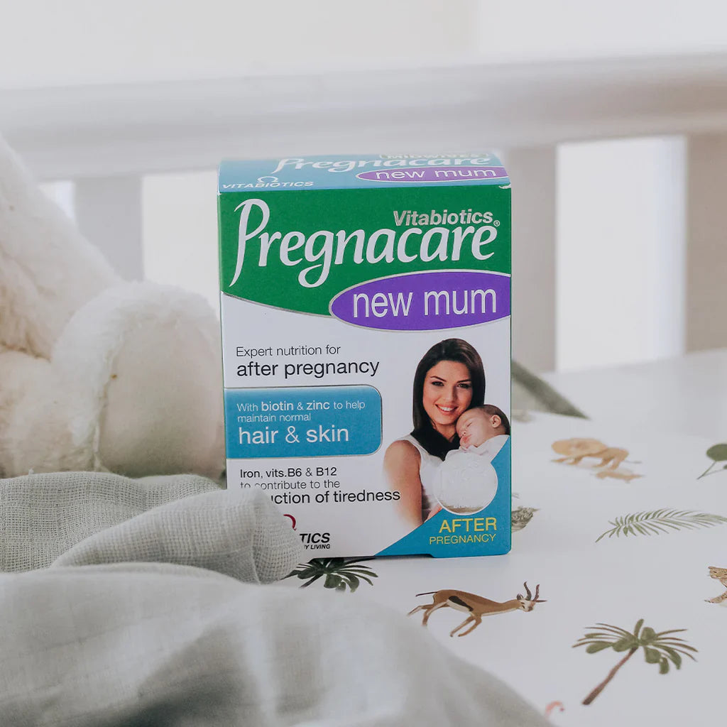 Vitabiotics Pregnacare New Mum supports new mothers during breastfeeding and postnatal recovery with essential vitamins, minerals, Omega-3 DHA, and iron. 56 tablets – UK imported.
