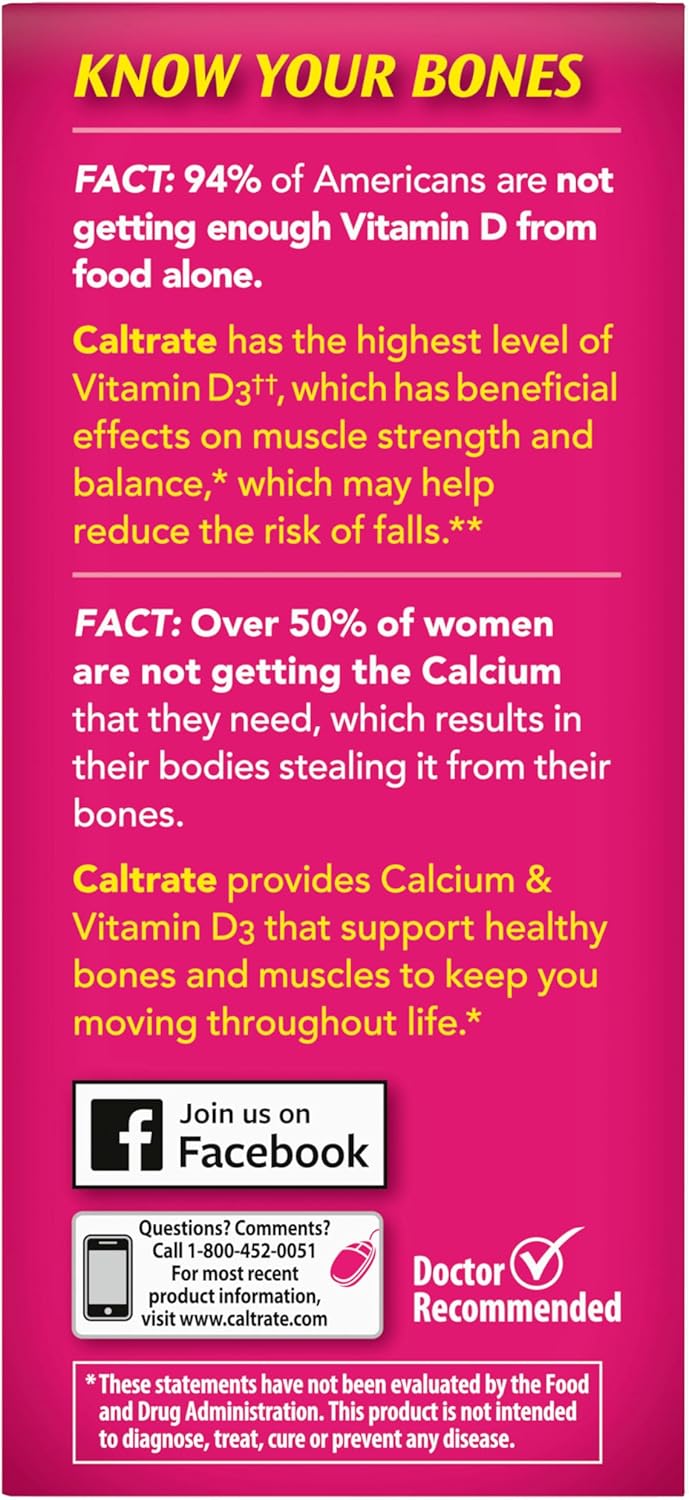 Caltrate Bone Health 600 + D3 – Calcium & Vitamin D Supplement – 60 Tablets – Strong Bones & Teeth Support