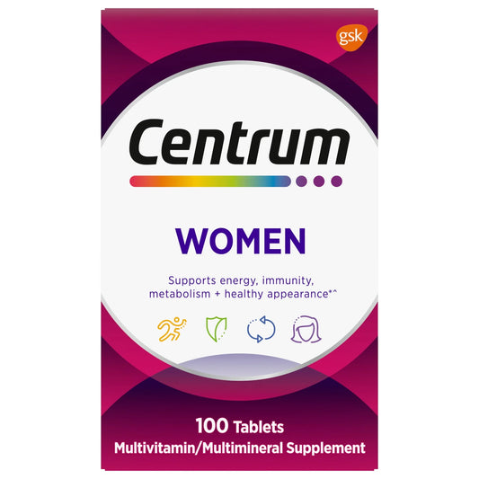 Centrum Women Multivitamin – 100 Tablets – Daily Energy, Immunity & Bone Health Support
