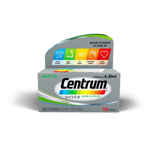 Centrum Silver with Lutein – 100 Tablets – Multivitamin for Adults 50+ – Eye & Heart Health Support