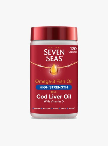 Seven Seas Omega-3 Fish Oil Plus Cod Liver Oil High Strength – 120 Capsules